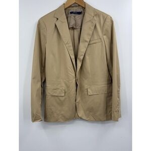 Polo Ralph Lauren Blazer Womens 6 Tan Khaki Cotton‎ Stretch Cupro Lined 2 Button